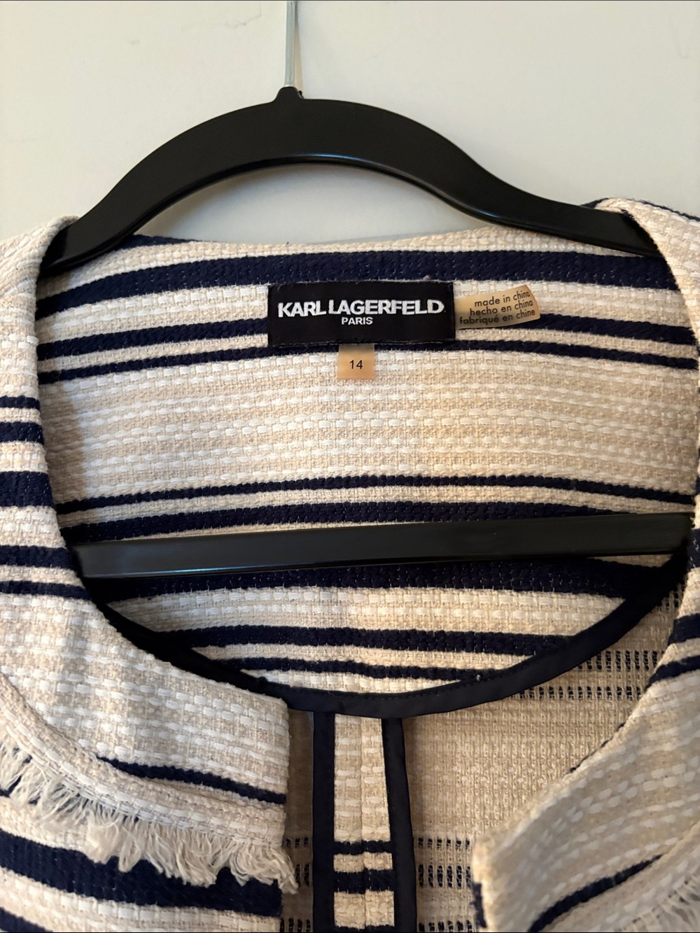 Karl Lagerfeld Navy and White Striped Tweed Blazer - Picture 4 of 7